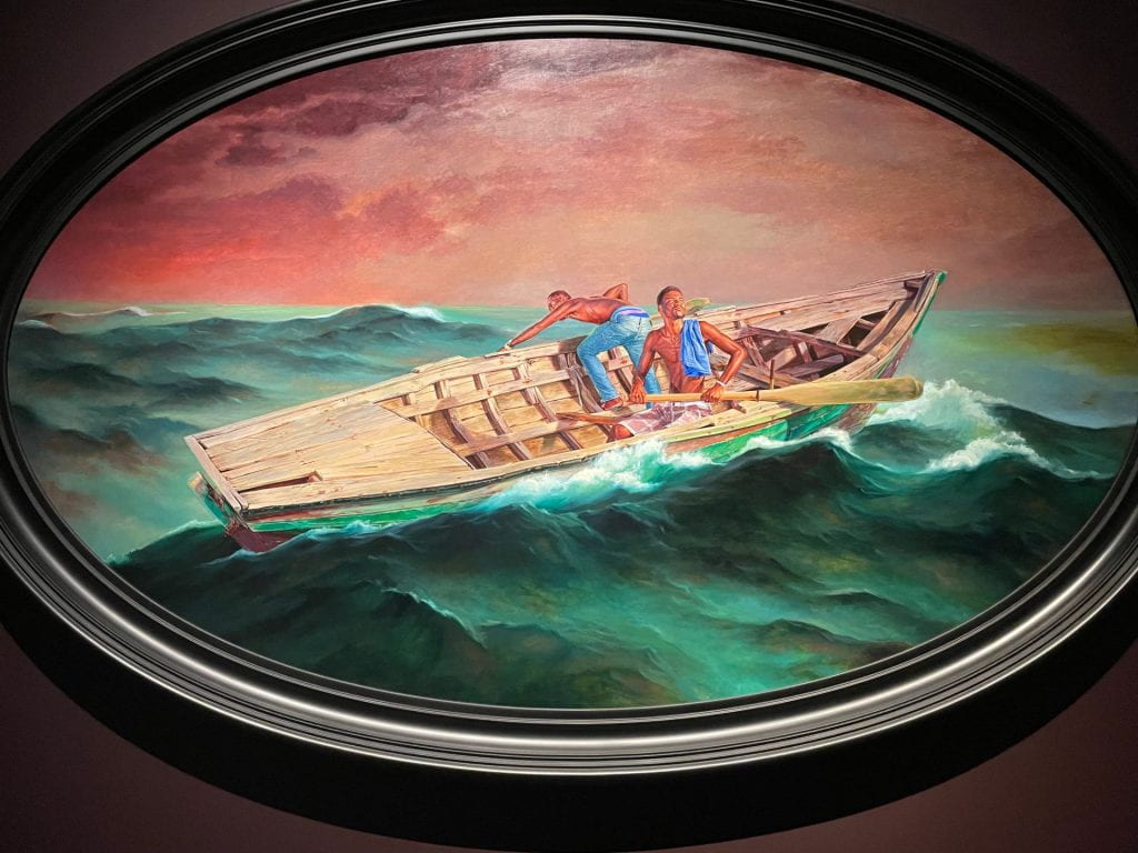 Kehinde Wiley's painting of two young men in a boat.