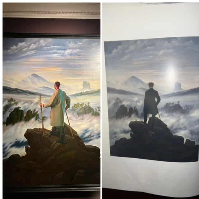 Two paintings side by side: Fredrich's "Wanderer" and Wiley's "Wanderer"