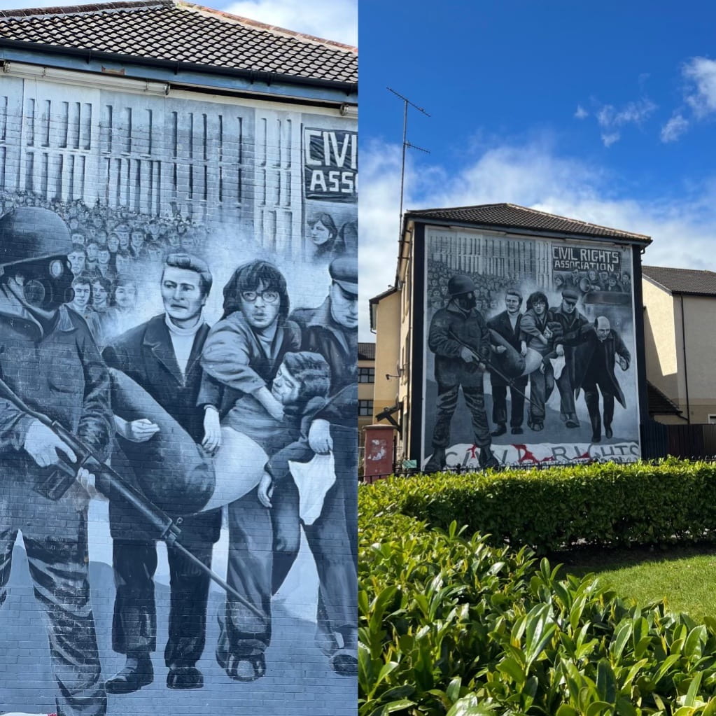 Two murals in Derry